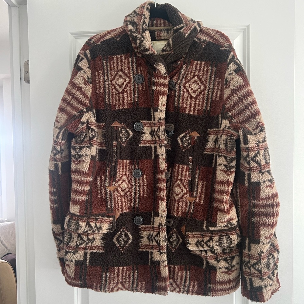 Denim & Supply Ralph Lauren Atzec Pattern Fleece Sherpa Button Jacket